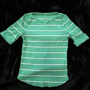 Talbots Green and White Striped Short Sleeve Tee